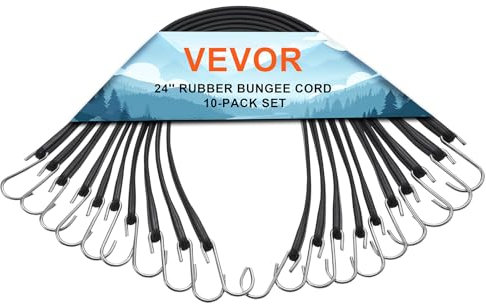 VEVOR 10 PCS Cuerda Elástica Plana de 20 mm Correas Elásticas Resistentes con Ganchos en Forma de S de Acero Cuerda Elástica de 60 cm de Largo para Carga, Camiones y Tiendas de Campaña, Negro