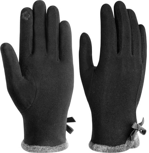 Vagasi Damenhandschuhe Winterhandschuhe mit Schleife für Damen, Touchscreen-Handschuhe, Warme Winterhandschuhe für kaltes Wetter, Damenhandschuhe zum Autofahren, Radfahren, Partys