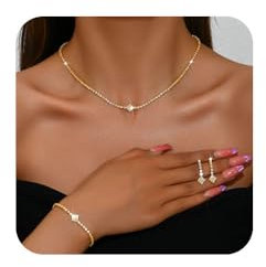 FDEETY Parure Gioielli per Donna Set da Sposa con Strass - Collana, Bracciale e Orecchini per Festa Nuziale - Ideale per Donne e Ragazze