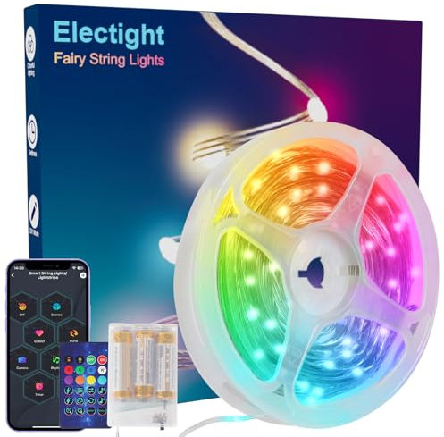 Electight 5M RGB Smart IC Smart Luci di LED con Telecomando, Luci Multicolore LED, IP65 Impermeabile, Sincronizzazione Musicale, per Interni ed Esterni, Feste, Matrimonio, Giardino, Batterie Incluse