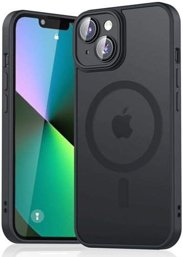 AK Funda Magnética para iPhone 13, Compatible con Magsafe, Funda de Carcasa Translúcido Mate Trasera Resistente a Arañazos TPU, Carga Inalámbrica, Carcasa Antigolpes para iPhone 13 (Negro)