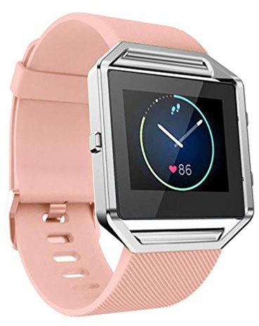 Maucoray Uhrenarmband mit Edelstahlrahmen für Fitbit Blaze Smartwatch, Silikon-Armband, Ersatzzubehör, verstellbares Handgelenkband, Armband für Damen und Herren, S, Silikon, Kein Edelstein