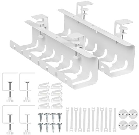 Asebrar Kabelmanagement unter dem Schreibtisch [Ohne Schrauben und Kleben], Kabelhalter, Kabelkanal Schreibtisch, Kabelorganizer unter dem Schreibtisch, Kabelmanagement-Ablagen 2er Pack Weiß