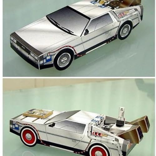 NZPOST BTTF Zurück in die Zukunft Delorean Auto, 4-teiliges Set, Bastelpapier, Modellbausatz (zerlegtes Set)