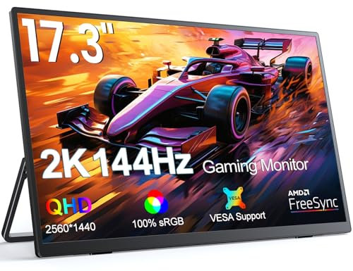 UPERFECT 17.3 Pollici 2K 144Hz Monitor Gioco Portatile con Schermo Opaco IPS Eye-Care 2560 * 1440 400 Nit Mini HDM Tipo C per Laptop PC PS4/5 Xbo Switch, Display Mobile Compatibile VESA