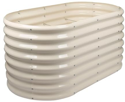 Harbour Housewares Raised Garden Bed - Ivory - 120 x 60 x 60cm - Rounded - Bottomless Metal Raised Bed Galvanised Steel Planter Box for Growing Outdoor Plants, Vegetables, Flowers and Herbs
