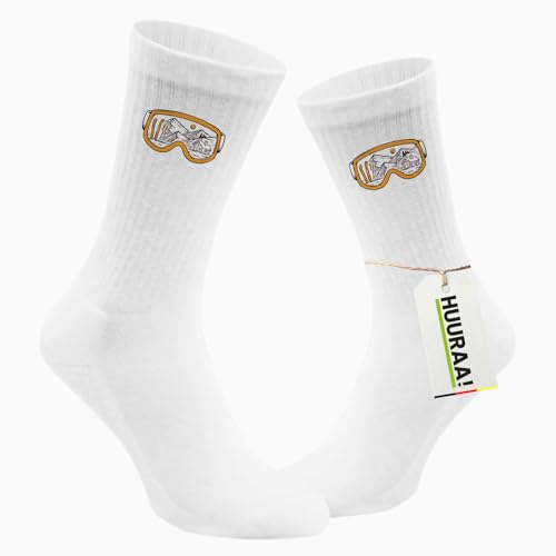 Huuraa Unisex Socken Ski Skibrille Geschenk | Baumwolle Tennissocken Geschenkidee Weiße Sportsocken mit Motiv Unisex Baumwollsocken für Frauen und Männer