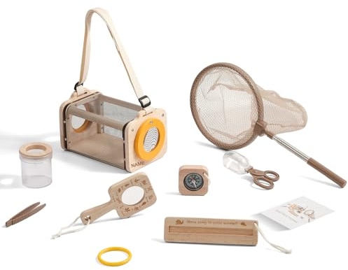 WOODEN TEETHER Massivholz Forscherset für Kinder(kann graviertund gesegnet Werden), 8-teiliges Outdoor Spielzeug Naturerkundungen Geschenk für Junge und Mädchen