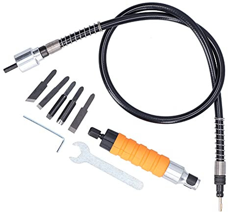Baxnore Electric Carving Chisel Tool Set, 5 Cutter Kit with Rubber Flexible Shaft, Compatible with Drills for Wood Root Carving