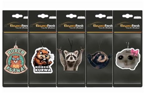 5 × Duftbaum Set Sad Hamster Pedro Waschbär Bober Kurwa Duftbaum Auto Lufterfrischer Duftanhänger Auto Zubehör Car Air Freshener Auto Dekoration Duftspender Witzige Motive
