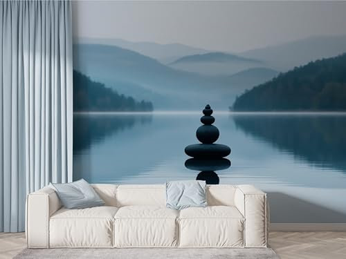 Boceoey Papier Peint Panoramique Zen Paysage 3D - Motif Montagne Paysage - Décoration Murale pour Salon & Chambre, Intissé Autocollant Papier Mural, 400x280 cm N-220