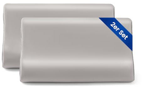 THXSILK 19 Momme 2er Set Seidenkissenbezug für Kontur Gedächtnisschaum Kissen Latex Cervical Maulbeerseide Nackenkissen, Hypoallergen Waschbar (50x30x10/7 cm(2er-Pack), Grau)