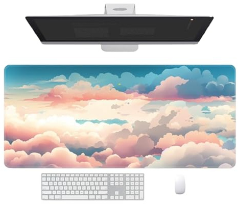 Odot Tapis de Souris de Jeu Grand, Tapis Souris Gaming Nuages Colorés à Bords Cousus, Antidérapant Gamer Mouse Pad pour Gamer, Ordinateur, PC, Bureau (Rose Vert,400x900x2mm)
