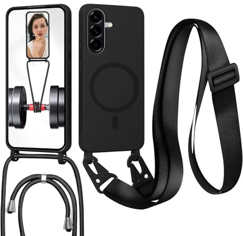 GoodcAcy Handykette Hülle für Samsung Galaxy A56 mit Band Halsband Lanyard (abnehmbar) Handyhülle, Kordel zum Umhängen,Magnetisch Stoßfest Silikonhülle Wireless Charging kompatibel,Schwarz
