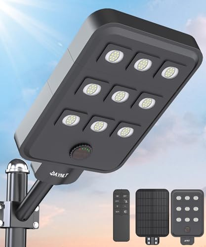 JAYNLT X-10000W Lampione Solare Led Esterno, Lampada Commerciali Super Bright 6500K con Sensore di Movimento, Lampioni di Sicurezza Energia Solari IP67 Impermeabile per Fattoria Negozio