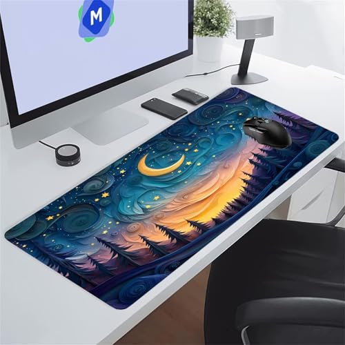 Arbre Étoilé Abstrait Tapis de Souris de Jeu 1500x800x2 mm Grand Tapis de Souris Gaming sous-Main Bureau Gamer Large avec Base Antidérapante Tapis de Clavier Lavable pour Gamer PC