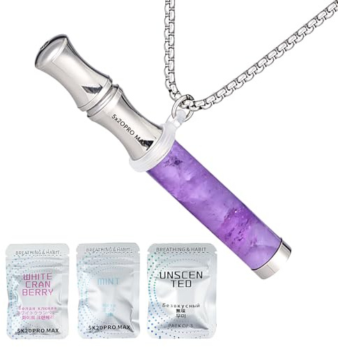 Anxiety Breathing Necklace with Resistance - Breathing Necklace with Flavoured Filters & Natural Crystal for Breathe Free Living, Stress & Anxiety Relief for Adults. (Amethyst)