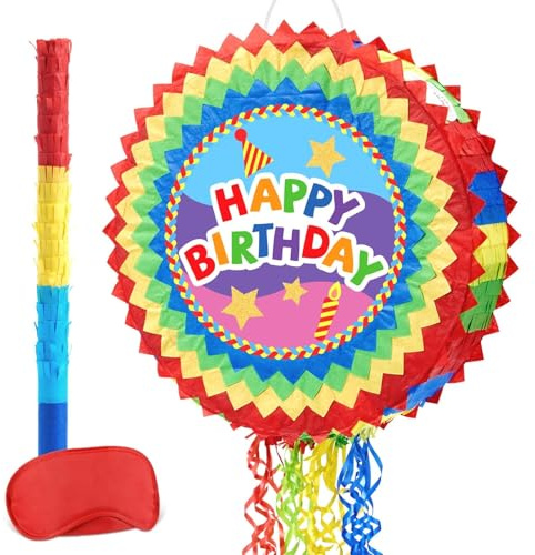 WERNNSAI Geburtstag Pinata – Bunte Feier Event Piñata Deko für Party | Bunte Piñata Set mit Stock Augenbinde Zugschnur, Karneval Party-Aktivitäten Deko, Hängende Party Zubehör