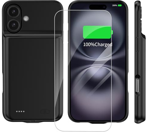YISHDA Custodia con batteria per iPhone 16, 7000 mAh, custodia protettiva portatile di ricarica ricaricabile con batteria estesa compatibile con iPhone 16 (6,1 pollici, nero