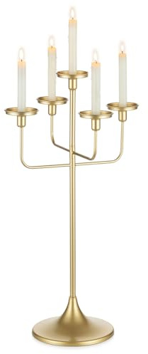 Sziqiqi Kerzenständer Gold 5-Armig für Tischdeko, 70cm Hoch | fur Stumpenkerzen/Stabkerzen, Metall-Kerzenleuchter mit Beschwertem Sockel, für Esstisch, Couchtisch, Hochzeit, Weihnachten