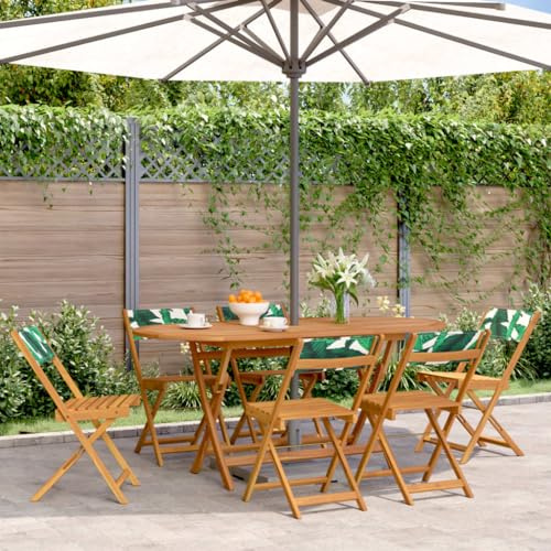 Hoopleep Gartenstühle 6er Set, Klappbar, Grün, Stoff & Massives Akazienholz, 110 kg Traglast, Outdoor Terrasse Balkon
