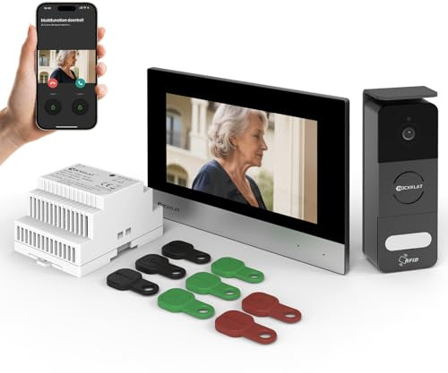 NOCKKLAT Video Türsprechanlage 2-Draht Polaritätsunabhängig, 7 Zoll Touchscreen, TUYA App Fernzugriff, RFID Karten für Haustür & Garage, HD Kamera, Nachtsicht, Keine monatliche Gebühren, SD bis 128GB