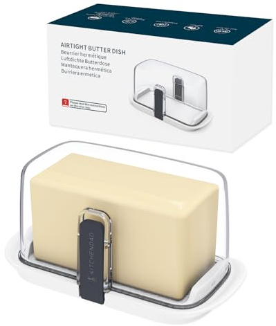 KITCHENDAO Einhand-Butterdose –Große Luftdichter Butterbehälter mit Deckel für 250g & 500g (1 Pfund ), BPA-frei, für Arbeitsplatte & Kühlschrank, Weiß