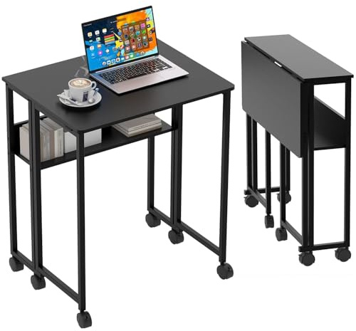 Garvee Escritorio Plegable - Mesa Escritorio 24.8 Pulgadas, Material Ecológico de Calidad, Multifunción con Almacenamiento, Móvil y Compacto, Soporte 135 Libras, Color Negro