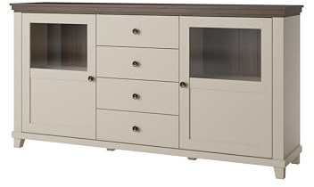 Masseno Kommode Evandro 181 cm Sideboard mit 4 Schubladen und 2 Türen für Wohnzimmer Schlafzimmer Modern 181x42x93 cm Beige/Beige