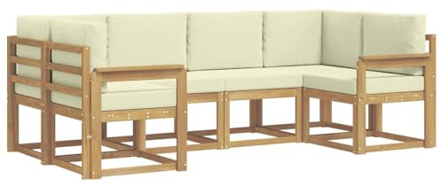 vidaXL Outdoor-Sofagarnitur mit Kissen 6 pcs Weiß und Creme, Akazienholz, modernes Gartensofa, Outdoor-Sitzgruppe, Gartenmöbel für die Veranda, wetterfest