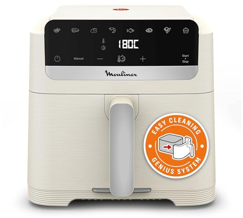 Moulinex - Easy Fry Mega Compact air fryer - 8 programmes - 7.5 L - Blanc | Friteuse sans huile mono tiroir pour 8 personnes - Lavage facile grâce à la façade amovible - Economie d'énergie