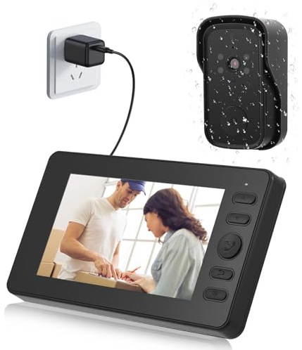Kabellose Video Türklingel mit Kamera & 4,3 Monitor, Türsprechanlage Ohne WLAN/App/Abo, 1080P HD Klingel Haustür mit Bildschirm, 2-Wege-Audio, Nachtsicht, IP65, 4000mAh Akku