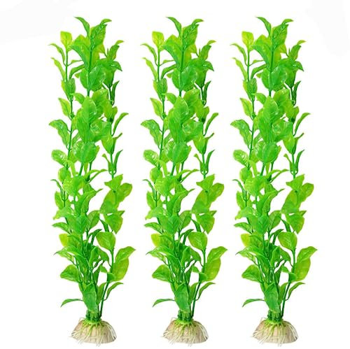 3 Beautiful Plastic Aquarium Plant Set by SunGrow: Vibrant bright Green: Life-like & Attractive for your tank: Non- toxic & Safe for all Fish & pets : Easy to clean : Zero maintenance : No CO2 needed