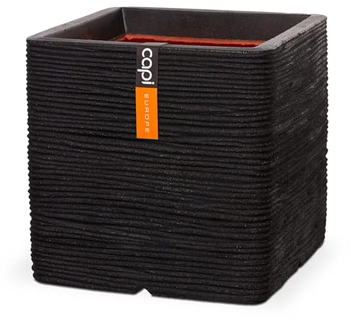 Capi Europe - Blumentopf quadratisch Rib NL - 30x30 - Schwarz - Öffnung Ø24 - Blumentopf für den Innen- und Außeneinsatz - Bruchsicher - 100% recycelbar - KBLR902