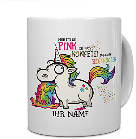 printplanet® Tasse mit Namen personalisiert - Motiv Einhorn individuell gestalten - Farbvariante Weiß