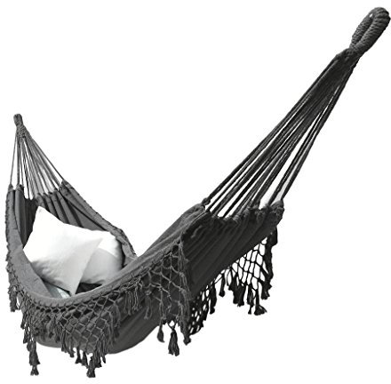 Grau Canvas Hängematte Brasilianisches Doppel Extra-große Quasten Outdoor Indoor Garden Camping Portable