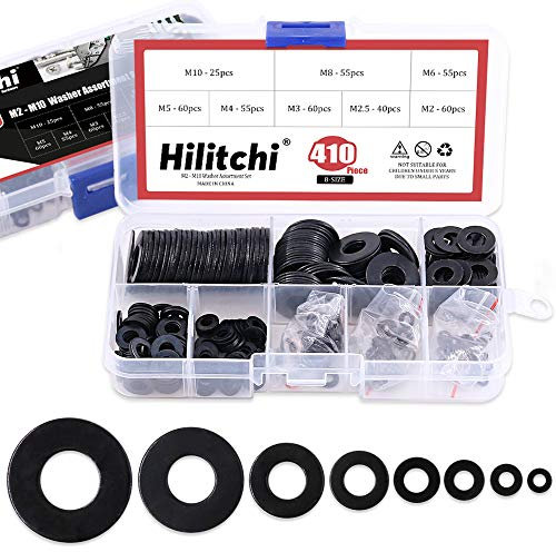 Hilitchi 410 Stück [8 Größe] Unterlegscheiben aus legiertem Stahl – Größe enthalten: M2 M2,5 M3 M4 M5 M6 M8 M10