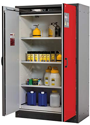 ASECOS Sicherheitsschrank Q30 /RAL 3020 3xFB1xLB1xBW (St.bl.) zur Lagerung von entzündbaren Gefahrstoffen in Arbeitsräumen