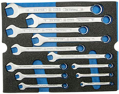 Ringmaulschlüssel Set Werkzeug Einlage 12 teilig Ringseite gekröpft | Ringschlüssel und Maulschlüssel Set 6 bis 22 mm | WGB Schraubenschlüssel Modul 6150