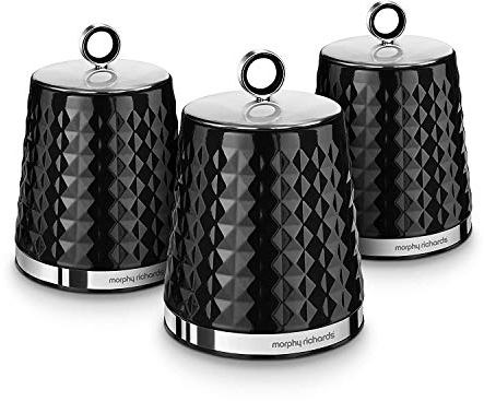 Morphy Richards 978053 Dimensions Set of 3 Round Kitchen Storage Canisters, Black