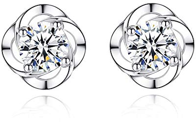 Kamise Ohrstecker Silber 925 Damen, Ohrringe Silber 925 Stecker, Klee Ohrstecker mit Weiß Zirkonia, Ohringestecher Ohrschmuck mit Geschenkbox für Mutter Mädchen Zum Muttertag Valentinstag