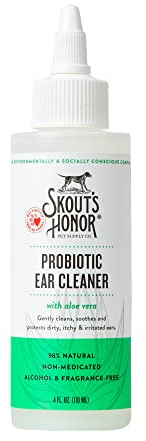 SKOUT'S HONOR Probiotic Dog Ear Cleaner Solution with Aloe Vera - Alcohol-Free, Fragrance-Free, Non-Medicated Ear Wash for Dogs - Microbione Friendly Certified, 4 oz.,