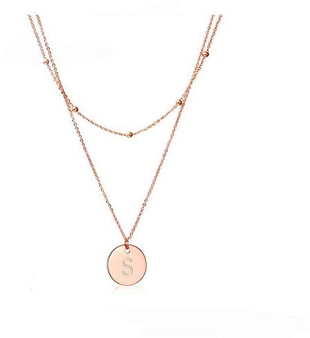 WLLAY Rose Gold Initial Coin Necklace for Women Dainty Disc Letter Layered Choker Necklace Name Jewelry Gift for Her