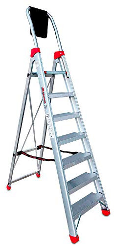 Faraone - Escalera de Aluminio - Escalera de Tijera DOMUS07-230 x 58 x 15 cm - Escalera 7 Peldaños - Máxima Seguridad - Fácil Transporte - Peldaños Anchos y Cómodos