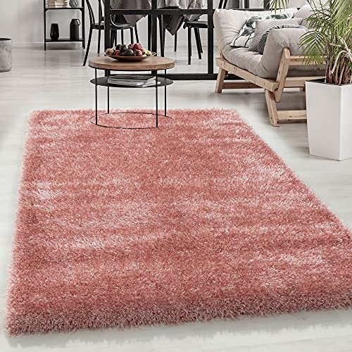 Carpetsale24 Teppich Wohnzimmer Shaggy Einfarbig Design 80 x 150 cm Rosa - Hochflor Teppich Schlafzimmer Luxuriöse Kuschelig und Super Weich Flauschiger Teppich Langflor 50 mm Florhöhe Läufer