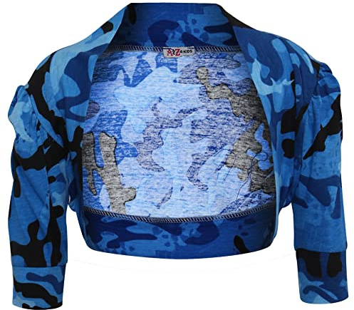 A2Z 4 Kids Kids Girls Ruched Sleeve Stylish Shrug Bolero Cropped Cardigans - Bolero Camo Blue 11-12