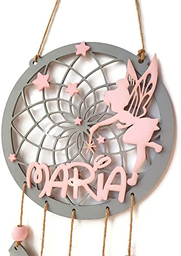 Cartel personalizado infantil con nombre, cartel de madera infantil, decoración habitación de bebe. Producto artesanal (Campanilla)