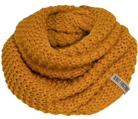 KNIT FACTORY - Alex Loop Schal - Schlauchschal - Winterschal - Rundschal - Herrenschal - Damenschal - Wollschal - Grob gestrickten Rippenmuster - Für Damen und Herren - Oker - Gelb