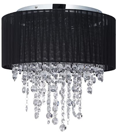 Relaxdays Deckenlampe Kristall, Lampenschirm aus Organza, G9-Fassung, 5-flammige Deckenleuchte, 39x40cm, schwarz/silber