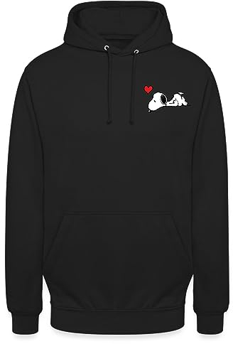 Spreadshirt Peanuts Snoopy Herz Brustmotiv Unisex Hoodie, 4XL, Schwarz